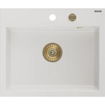 Mexen Oscar 1 lizdo granito kriauklė 580 x 490 mm, balta, auksinis sifonas - 6519581000-20-G