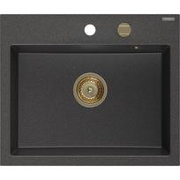 Mexen Oscar granitinė vienos kameros virtuvės kriauklė 580 x 490 mm, juoda taškuota, sifonas auksinis - 6519581000-76-G