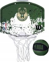 Mažojo krepšinio krepšys su skydu Milwaukee Bucks Wilson 29x29cm/Ø10cm komplekte kamuolys