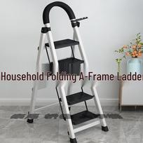 Indoor A-Frame Ladder: Four-Step Folding Aluminum Alloy, Lightweight, Telescopic, and Multifunctional Indestructible Red 3-Step Ladder