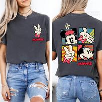 2025Summer 2-sided Disney Classic Minnie Mouse Pose Mickey and Friends Disney Cute Minnie Mouse 100% Pure Cotton Printed T-shirt XL