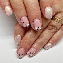 Pack of 24 Short Square Press On Nail with Black White Floral Designs Artificial Nail for Elegant and Stylish Nail Art 1