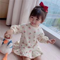 Girls Plush Sweatshirt Dress German Velvet Dress Children's Baby  Polka Dot Flower Bud Skirt 130 rožinė
