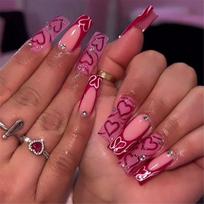 24 Pcs French Tip Press On Nail Coffin Shaped Acrylic Nail Heart Full Cover Stick on Nail Valentines Day False Nail 1 brown