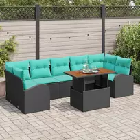Sodo Sofų Rinkinys su saugykla 8 pcs Juoda Poli ratanas
