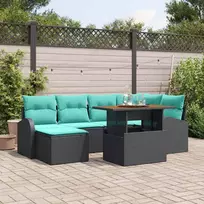 Sodo Sofų Rinkinys su saugykla 7 pcs Juoda Poli ratanas