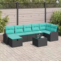 Sodo Sofų Rinkinys su pagalve 8 pcs Juoda Poli ratanas