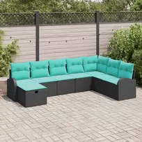 Sodo Sofų Rinkinys su pagalve 8 pcs Juoda Poli ratanas