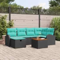 Sodo Sofų Rinkinys su pagalve 7 pcs Juoda Poli ratanas