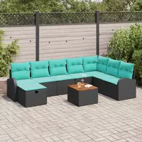 Sodo Sofų Rinkinys su pagalve 9 pcs Juoda Poli ratanas