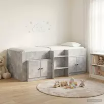 Palėpės lova su spinta 3 vnt. Betono pilka Apdirbta mediena