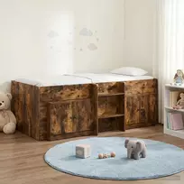 Palėpės lova su spinta 3 pcs Dūminio ąžuolo Apdirbta mediena