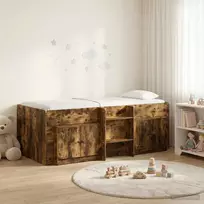 Palėpės lovos rėmas su spinta su saugykla 3 vnt. Dūminio ąžuolo
