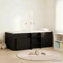 Palėpės lova su spinta su saugykla 3 pcs Juoda Apdirbta mediena