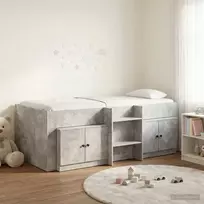 Palėpės lova su spinta 3 vnt. Betono pilka Apdirbta mediena