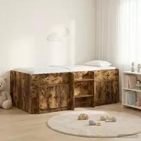 Palėpės lova su spinta 3 vnt. Dūminio ąžuolo Apdirbta mediena