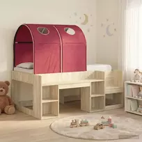 Lovos su Tuneliu su lentyna 3 vnt. Sonoma ąžuolo ir raudona