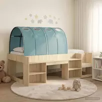 Lovos su Tuneliu su lentyna 3 vnt. Sonoma ir Šviesiai Mėlyna
