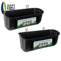 AEE2-Chicken Goat Hanging Fence Feeder, Water Trough For Deer Duck Dog And Piglets, Goose Waterer Trough Black 2 Pack juoda