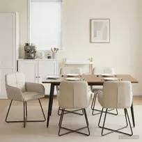Valgomojo kėdės 6 pcs Aksomas Kreminė 59 x 56,5 x 86 cm