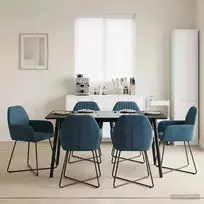 Valgomojo kėdės 6 pcs Aksomas Mėlyna 55 x 50 x 84 cm