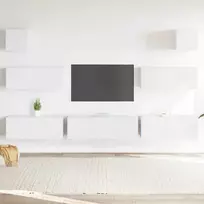 Televizoriaus spintelių komplektas, 7 dalių, baltas, mediena
