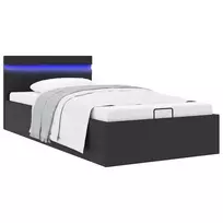 Lovos rėmas su LED/daiktadėže, juodas, 90x200cm, dirbtinė oda