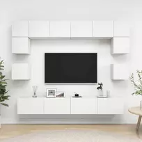 Televizoriaus spintelių komplektas, 8 dalių, baltas, mediena