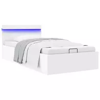 Lovos rėmas su LED/daiktadėže, baltas, 90x200cm, dirbtinė oda