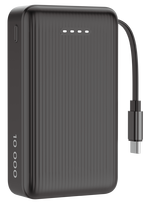 Išorinė baterija DELTACO, 10 000 mAh, ištraukiamas laidas 90 cm, PD 20 W, juoda / PB-CC102 / 1903847
