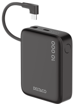 Išorinė baterija DELTACO, 10 000 mAh, integruotas tekstilinis laidas, PD 20 W, juoda / PB-CC101 / 1903846