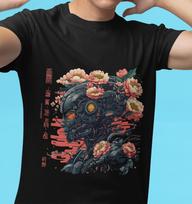 Cyberpunk Flower T-Shirt, Anime Design, Japanese Top S