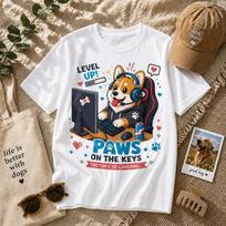 Gamer Corgi T-Shirt, Paws On The Keys, Dog Lover Tee, Video Game Shirt S