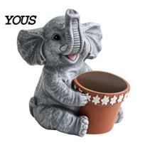 Small Green Plant Pot Cute Elephant Planter, Animal Flower Pot, Weatherproof Indoor Outdoor Baby Garden Decor Cactus Air Holder for Home pilka