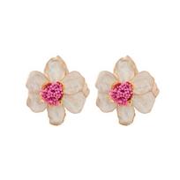 Dopamine Pink Floral Earrings Women Bold Statement Studs Zinc Alloy Electroplated 2025 Fashion White