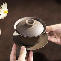 Bainianliyong Yixing Zisha Sancai Gaiwan, Pure Handmade Original Ore Green Clay, Free-Form Tea Bowl, Kung Fu Tea Accessory