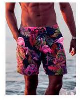 Men's new shorts, flamenco graphics and leaf prints, vacation shorts, Hawaiian beach pants S