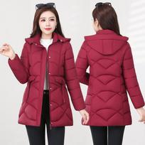 Seasonal Cotton down Jacket Women's Mid-Length Slim Fit Spring Autumn Winter Cotton Coat Hooded Zipper Closure  Color M raudona