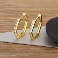 QIKU Minimalist Hexagon Geometric Inlaid Copper Cubic Zirconia Charm Hoop Earrings Female Personality Fashion Jewelry Party Gift auksas