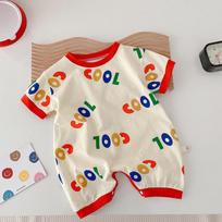 Summer Cartoon Print Short Sleeve Baby Onesie for Boys and Girls 90 cm smėlis