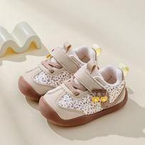 Spring 2026 Soft Sole Baby Walker Shoes - Girls' Casual Bow Princess Shoes with Korean Leather Style Size 18: Insole 13.3cm, Foot 12.8cm