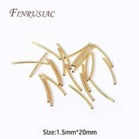 DIY Accessories Wholesale 50 Pcs 18K Gold Plated Metal Smooth Curved Tube Beads For Handmade Jewelry Making 50 Pieces