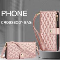 Crossbody Wrist Strap Zipper Leather Wallet Phone Case for IPhone 17 Air 14 15 16 Pro Max 13 Mini 12 11 XR XS 7 8 Plus Cover iPhone 12 Pro rožinė