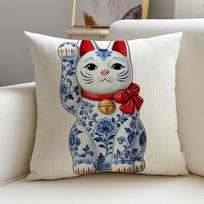 1P-Maneki Nekos Cushion Cover Cushion Cover Pillowcase, Anti-Mite Invisible Zipper, Linen Sofa Cushion Peach skin 18*18(CM)-1Pcs