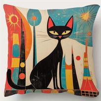 Vikama Medieval Atomic Cat Retro-Style Decorative Pillowcase – Abstract Design – Office & Home Decor – Cat-Themed Ornament Peach skin 18*18(CM)-1Pcs