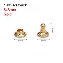 100 rinkinių 6/8/10 mm dekoro kniedės, odinė apykaklė, odinis krepšys, diržo striukė, batų taisymas gold-6x6mm