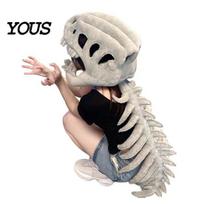 Halloween Decor Dinosaur Skeleton Costume, 3D Spinosaurus Skull Masque Headpiece And Spine, Party Plush Hood Costume for Halloween, Cosplay, Dress-Up 80 cm pilka