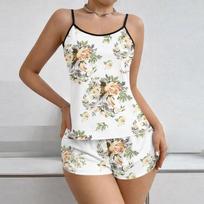 Women Soft 2 Piece Pajamas Set Sleeveless Shorts Set Loungewear Sets Pyjamas Nightwear L smėlis