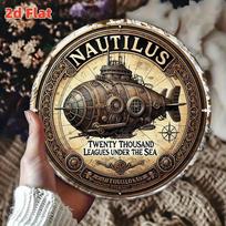Nautilus Submarine Wall Art  Jules Verne Inspired  Leagues Under the Sea Replica  Round Aluminum Metal Sign for Indoor 20x20cm(8x8inch)