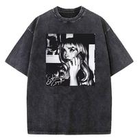 Sabrina Carpenter Washed Tshirt Please Please Please Music Merch Fan Tshirt High Quality Cotton Unisex Harajuku Tshirts 2XL